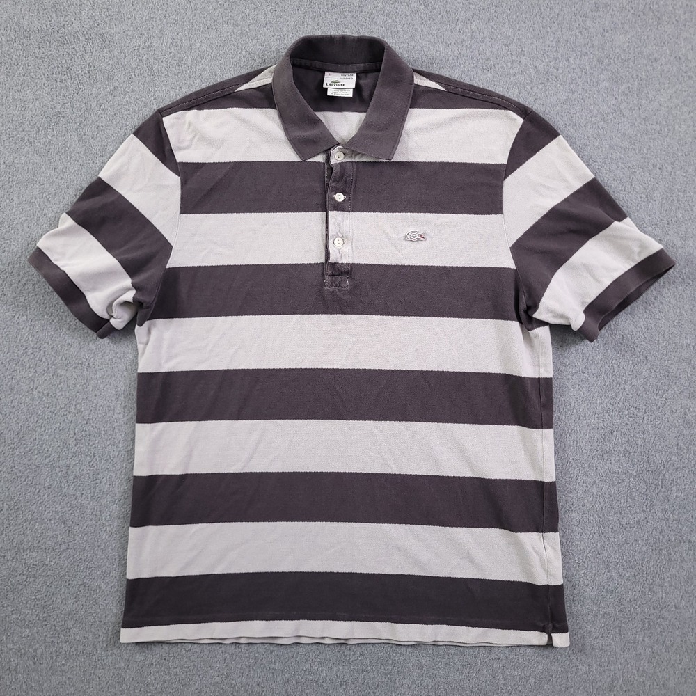 Lacsote Polo Shirt Mens L 5 Vintage Washed Gray White Stripe Gator Logo Pique - Picture 4 of 10